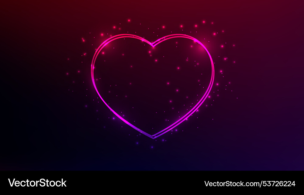 Neon double frame in heart form with shining Neon double frame in heart form with shining vector image