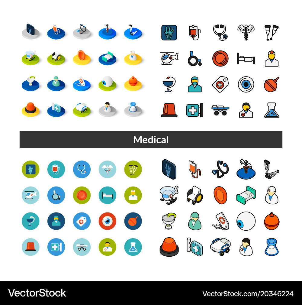 Set of icons in different style - isometric flat Vector Image