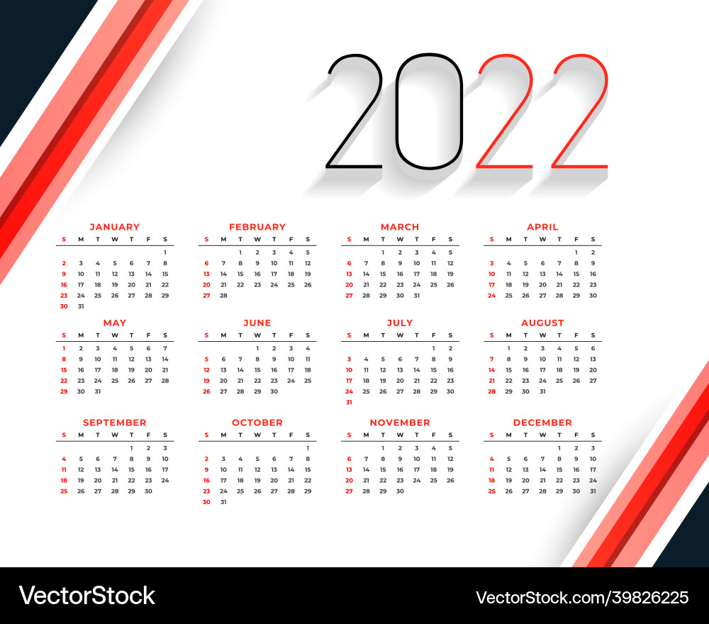 2022 new year stylish red calendar design template 2022 new year stylish red calendar design template vector image
