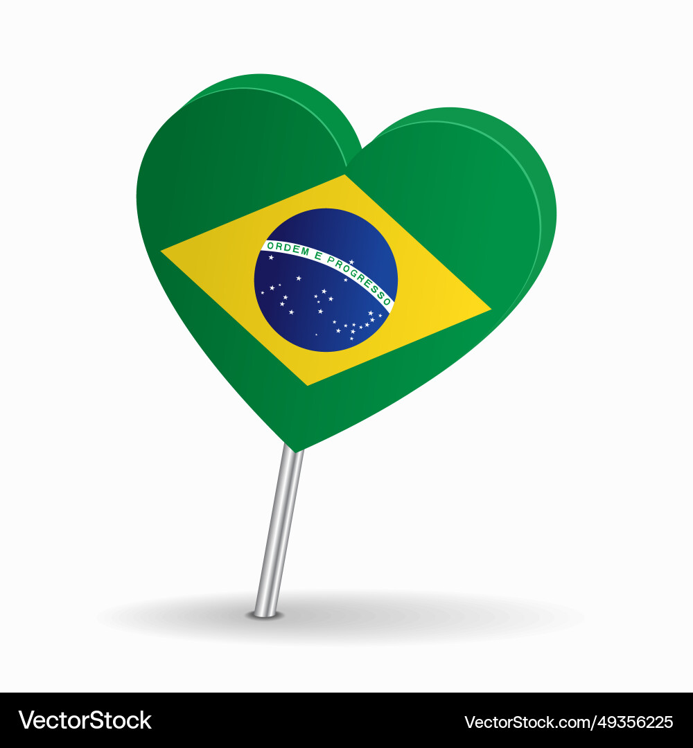 Brazilian flag heart-shaped map pointer layout Brazilian flag heart-shaped map pointer layout vector image