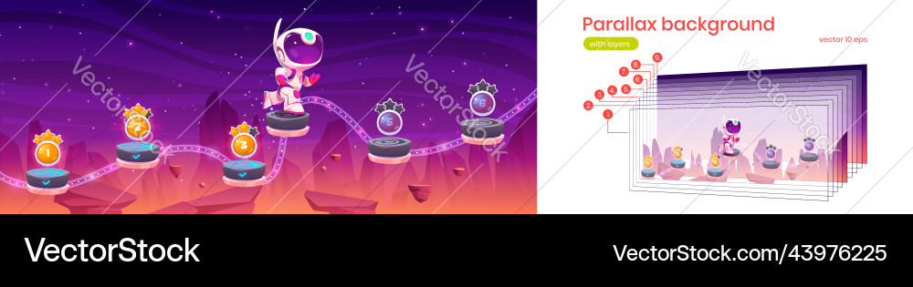 Parallax background astronaut jump on platforms Parallax background astronaut jump on platforms vector image