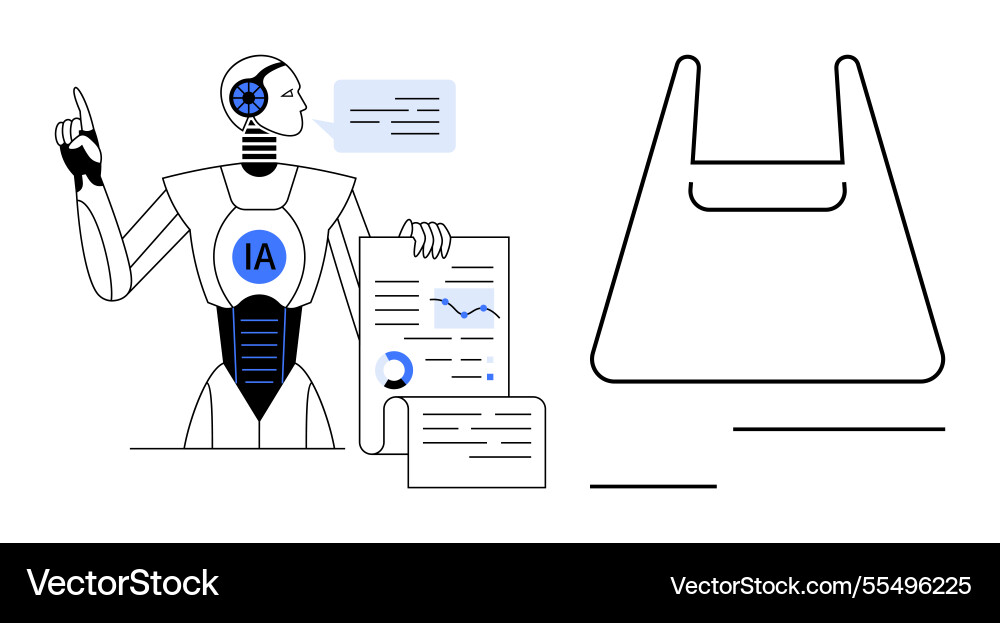 Robot analyzing data with report charts and graphs Vector Image