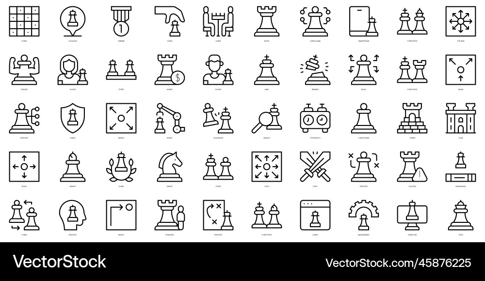 Set of thin line chess icons Set of thin line chess icons vector image
