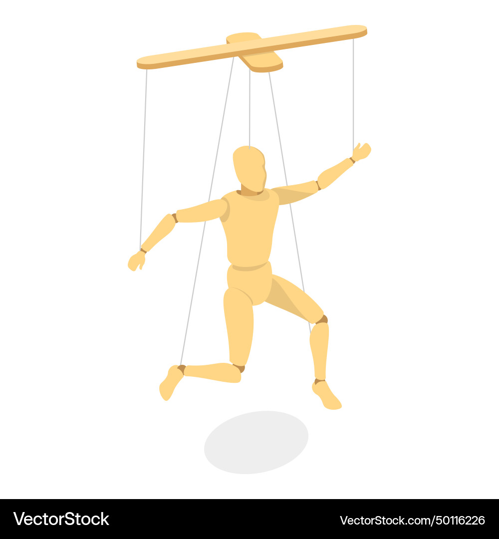 3d isometric flat set of wooden marionettes 3d isometric flat set of wooden marionettes vector image