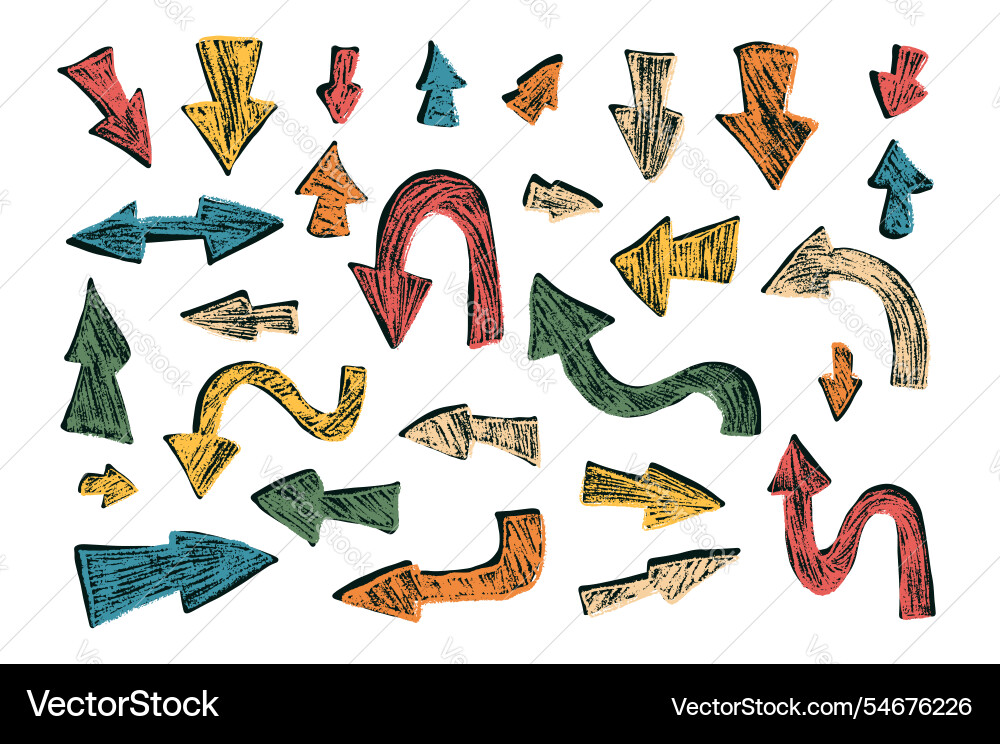 Arrow textured set marker drawing pointers Vector Image