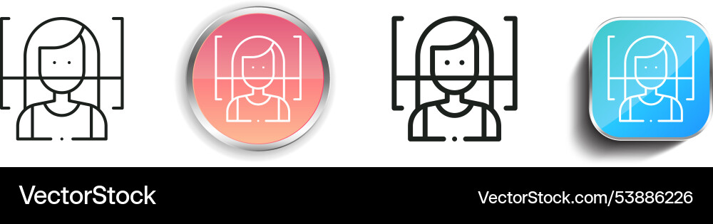 Face scan icon thin linear regular and button Face scan icon thin linear regular and button Vector Image