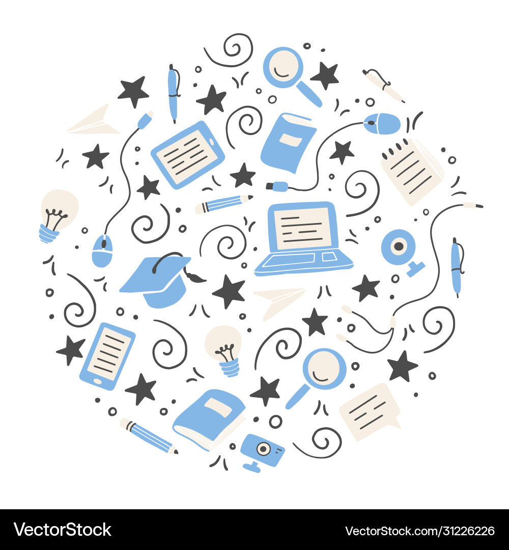 Hand drawn set online education elements Hand drawn set online education elements Vector Image
