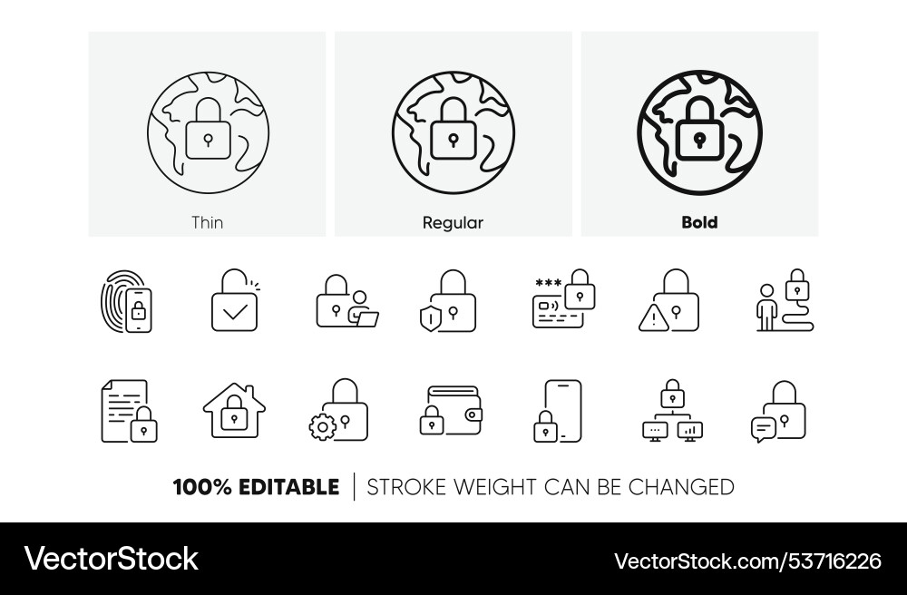 Locks line icons fingerprint protection unlock Vector Image
