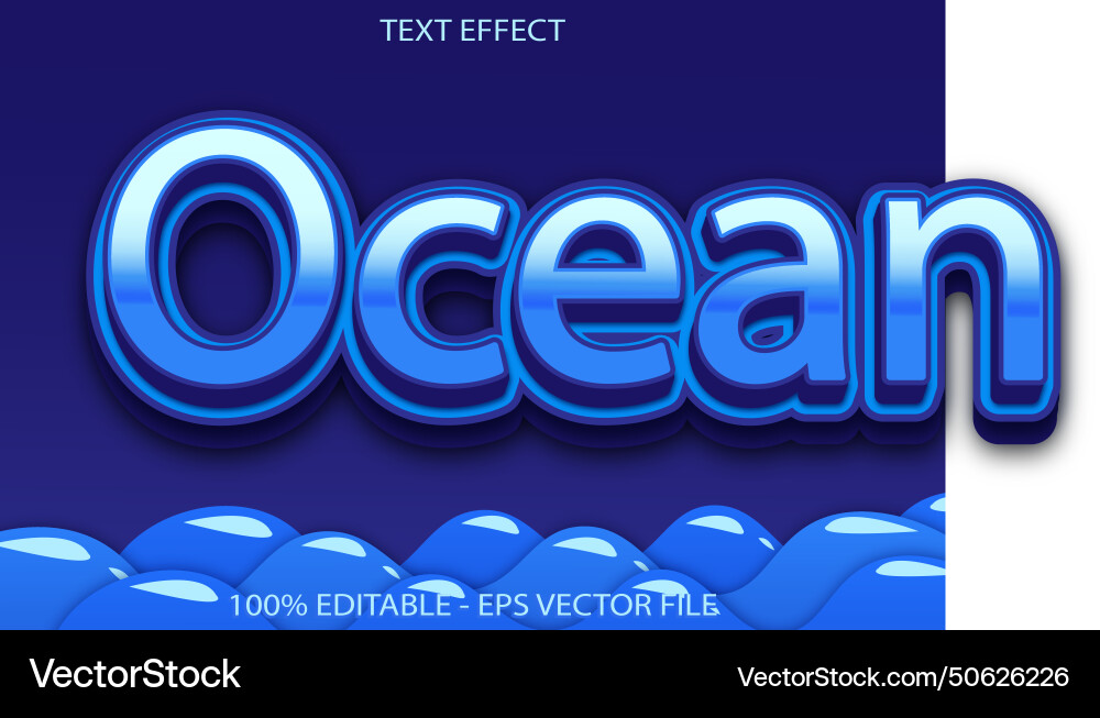 Ocean editable text effect 3d emboss style design Ocean editable text effect 3d emboss style design vector image