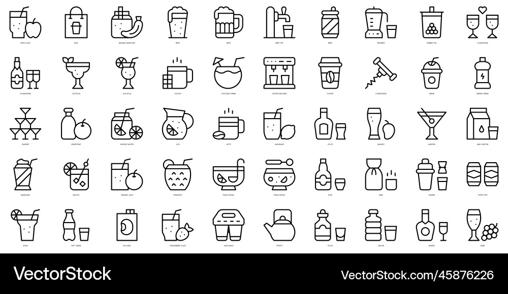 Set of thin line beverages icons Set of thin line beverages icons vector image