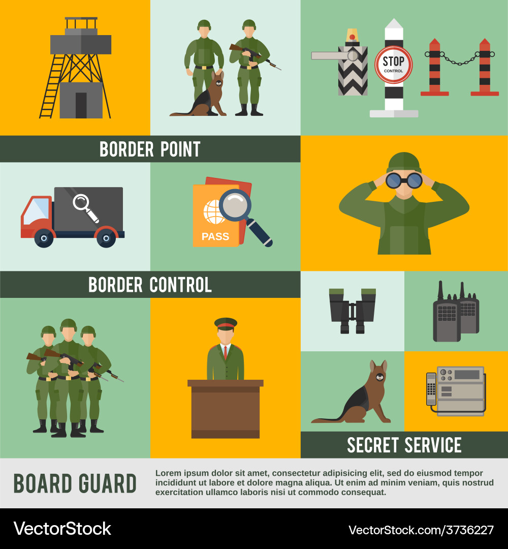Border Security Icon Set Vector Image