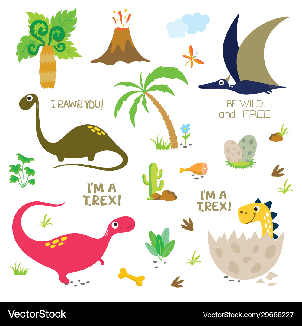 Cute Dinosaur Set - Playful Cartoon Animals Vector Image