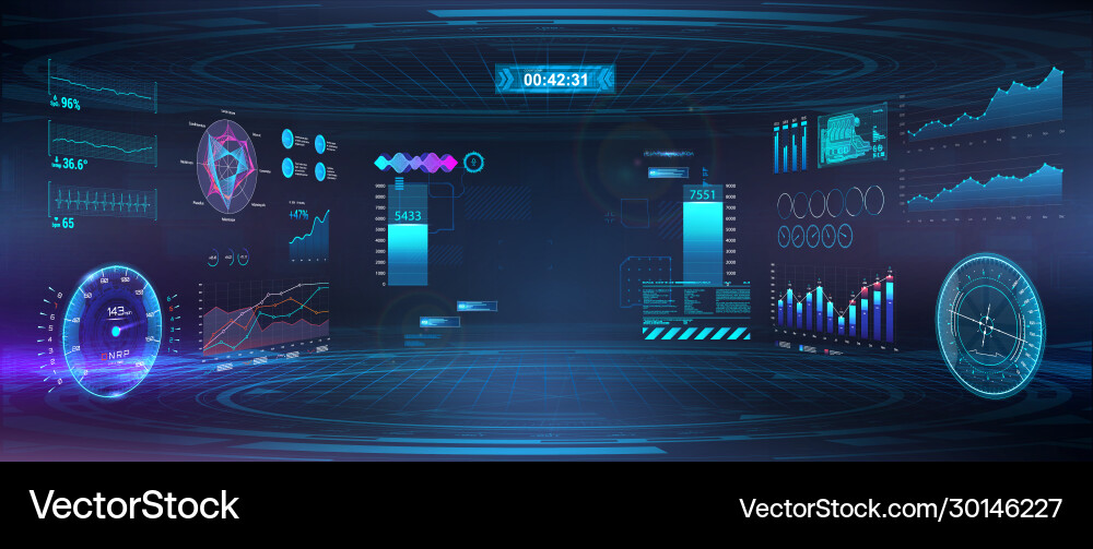 Cyberspace virtual reality in hud gui style vector image