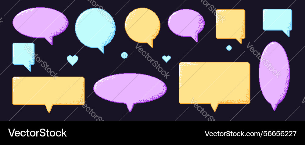 Pixel art speech bubbles 8 bit colorful text Pixel art speech bubbles 8 bit colorful text vector image