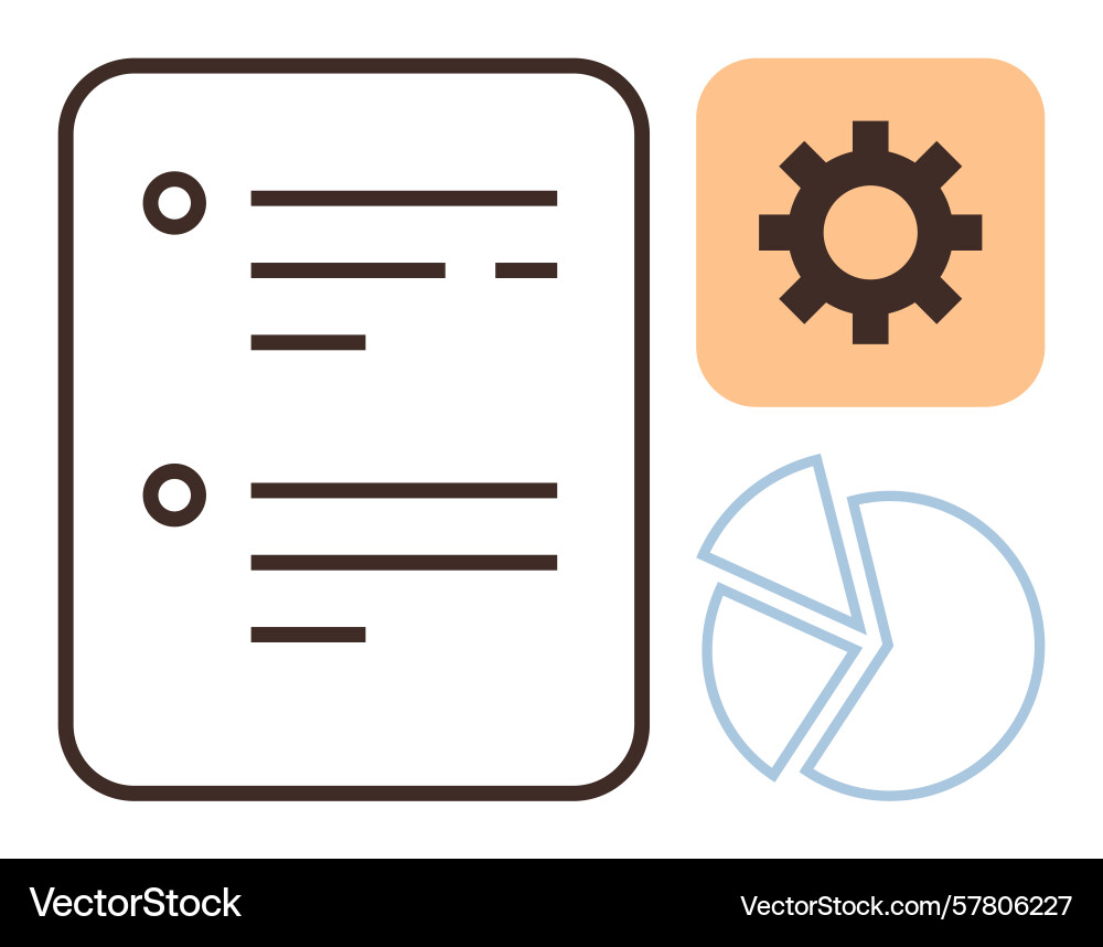 Task list with gear and pie chart representing vector image