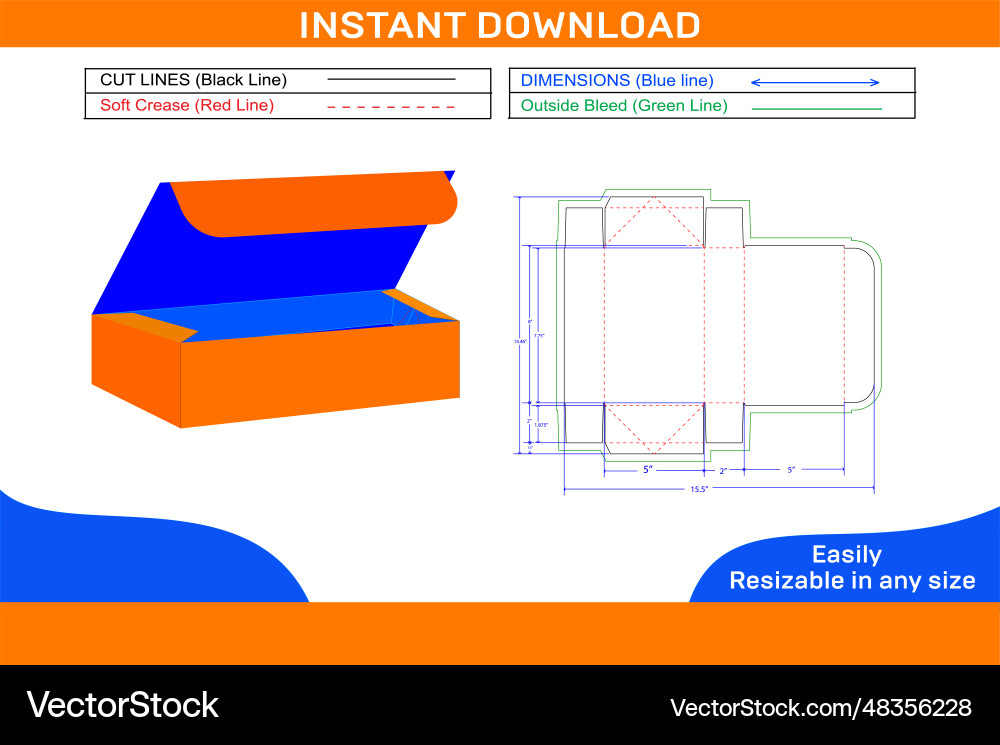 Collapsible Tuck Box Dieline Template vector image