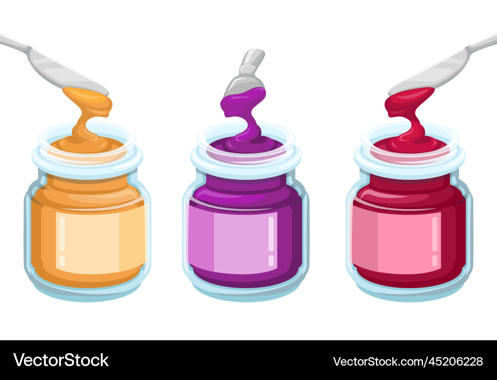 Jam Collection - Strawberry, Raspberry, Peanut But vector image