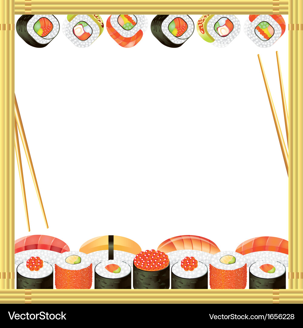 Sushi Roll Frame with Bamboo Vector Image