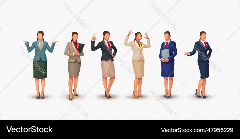 Businesswoman various poses and costumes in set vector image