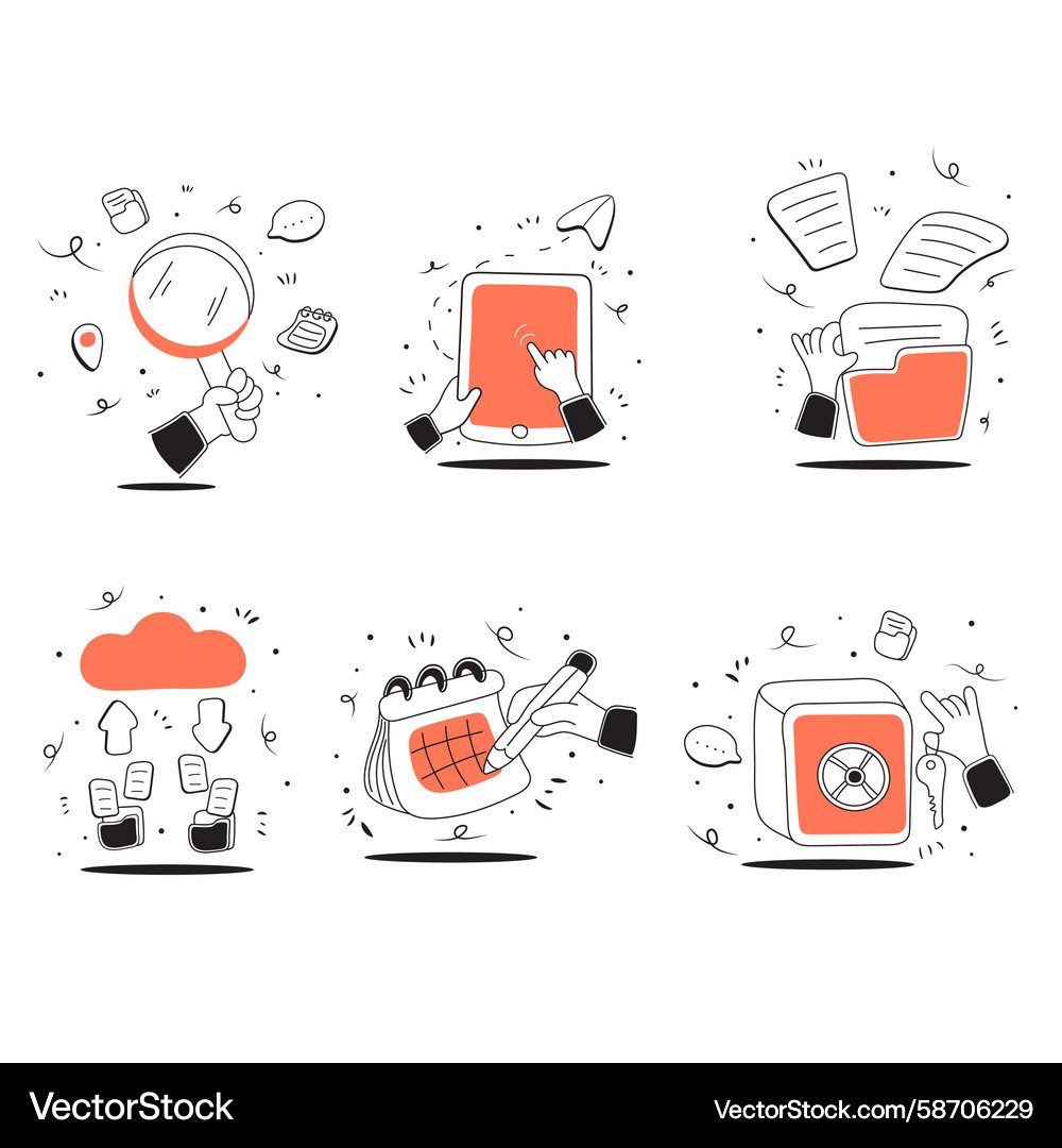 Office-and-data-management-icons-set Vector Image