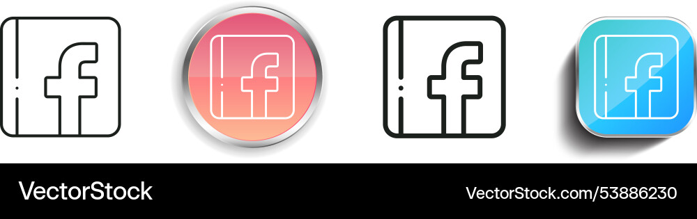 Facebook icon thin linear regular and button Facebook icon thin linear regular and button Vector Image