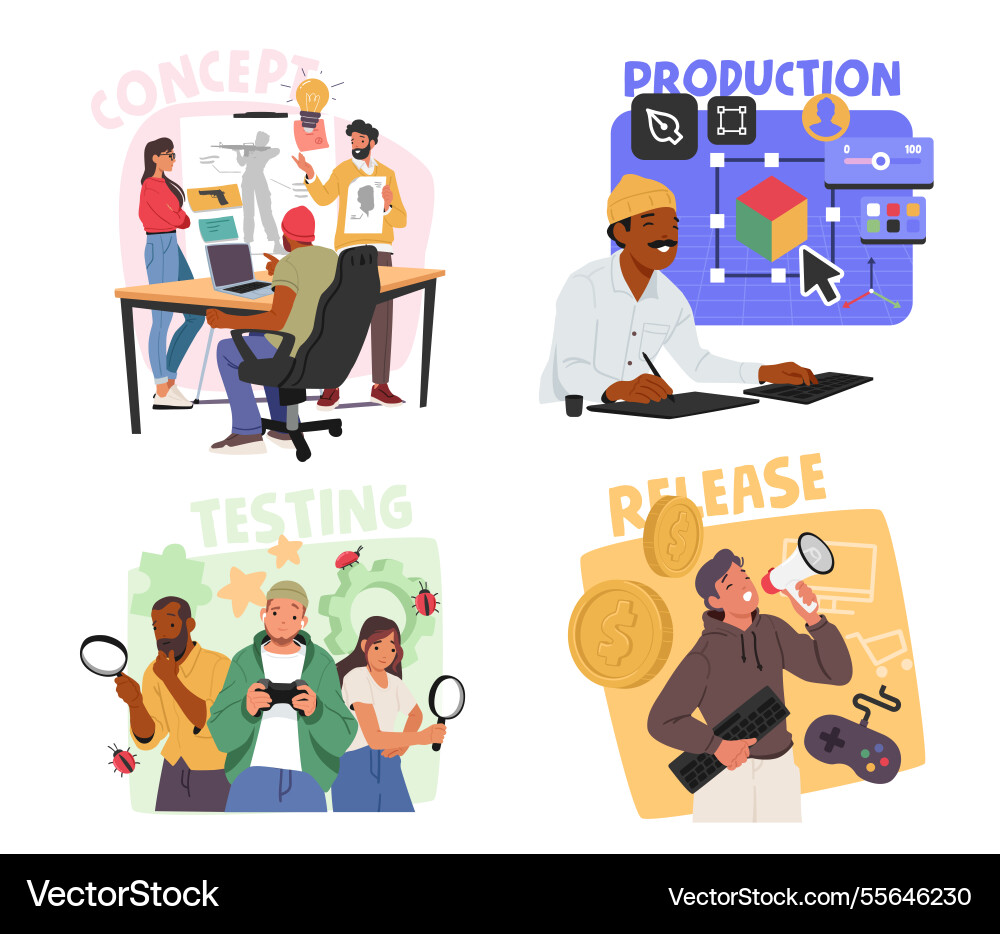 Game development step-by-step process from Game development step-by-step process from vector image