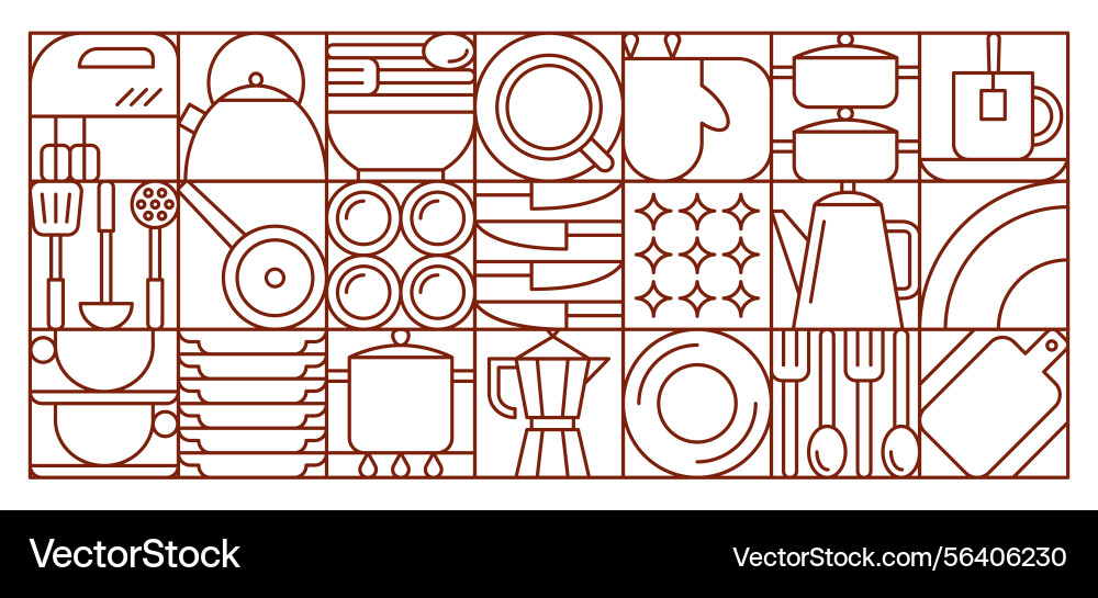 Kitchenware Line Art Pattern - Geometric Vector Image
