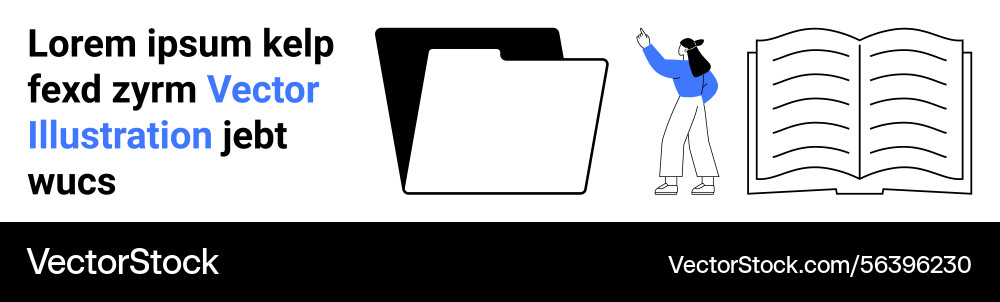Person pointing at text near file folder and open Person pointing at text near file folder and open vector image