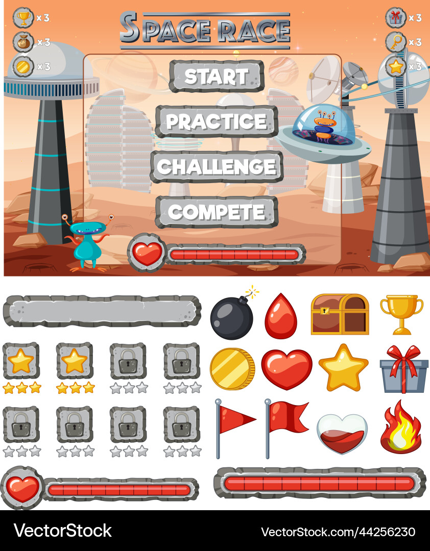 Space game background template and elements Space game background template and elements vector image