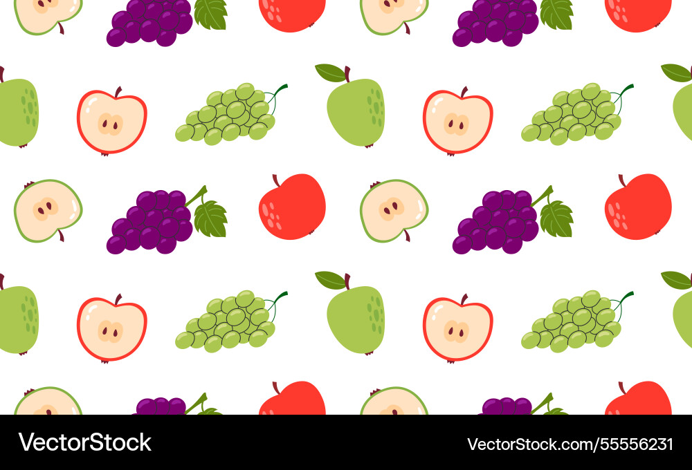 Assorted fresh fruits grapes green and red apple Assorted fresh fruits grapes green and red apple vector image