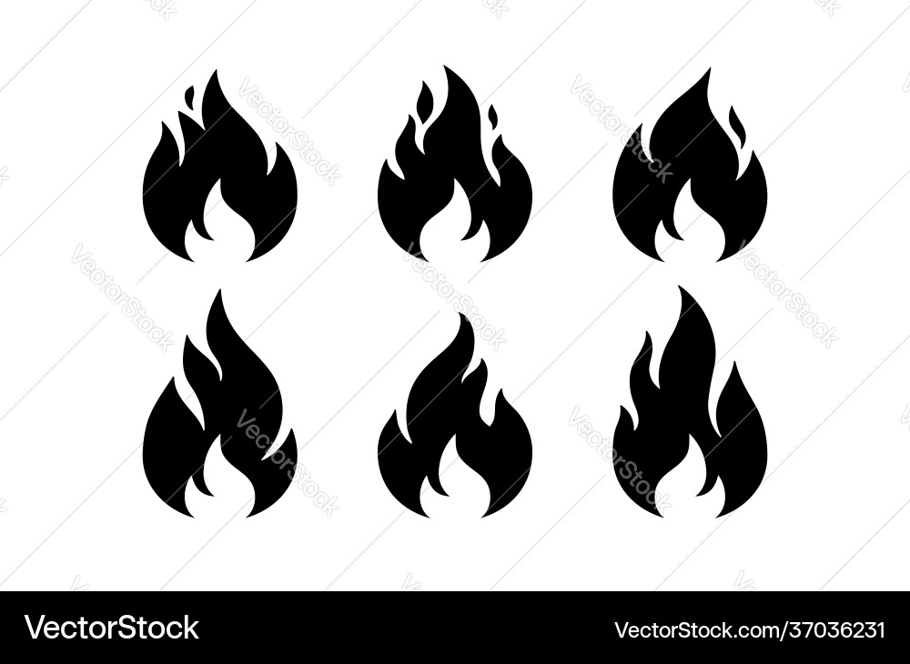 Fire flame black white collection set Fire flame black white collection set vector image