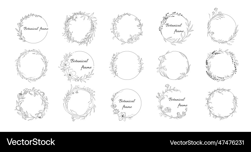 Floral circular frame set vector image