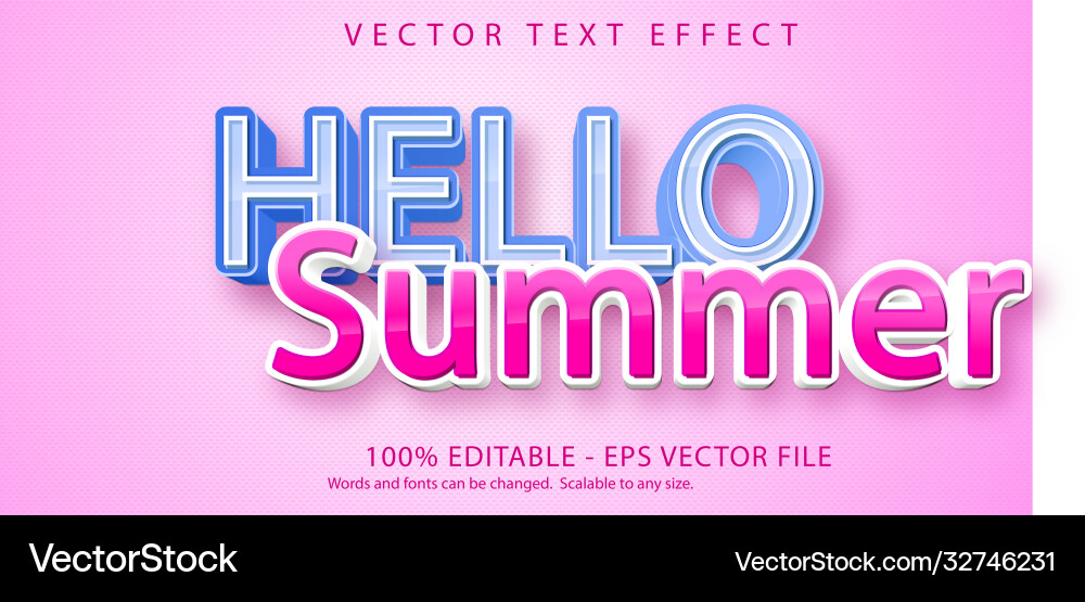 Hello summer editable text effect vector image