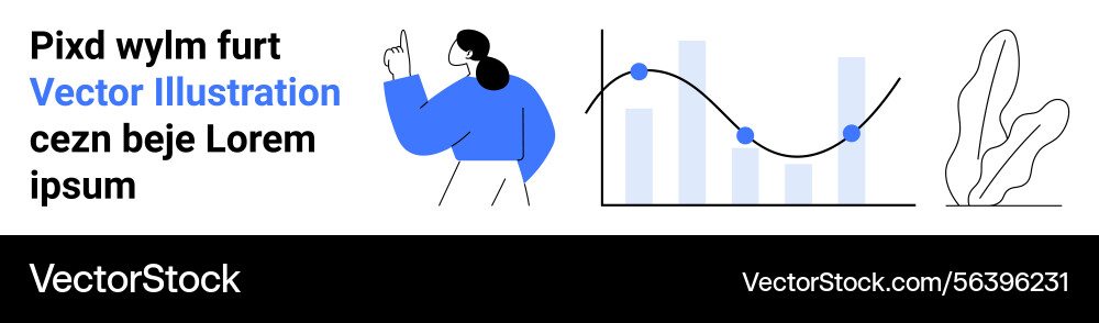 Woman pointing at text with bar and line graphs Woman pointing at text with bar and line graphs vector image