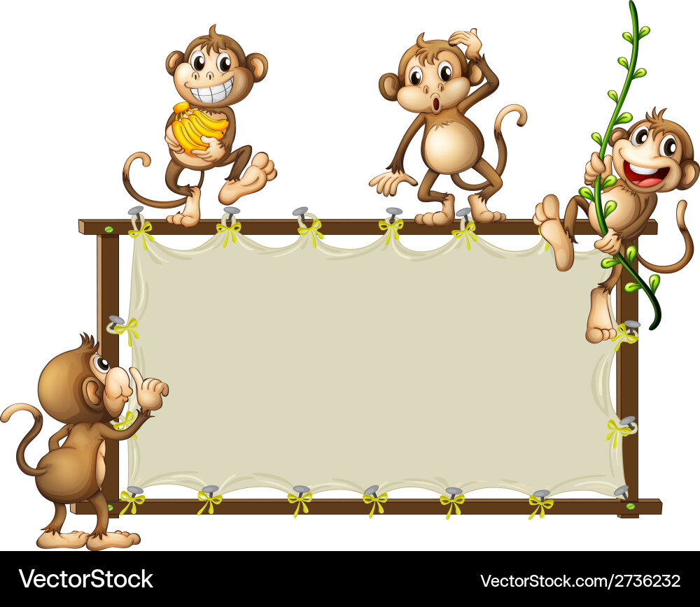 An empty banner with monkeys Vector Image