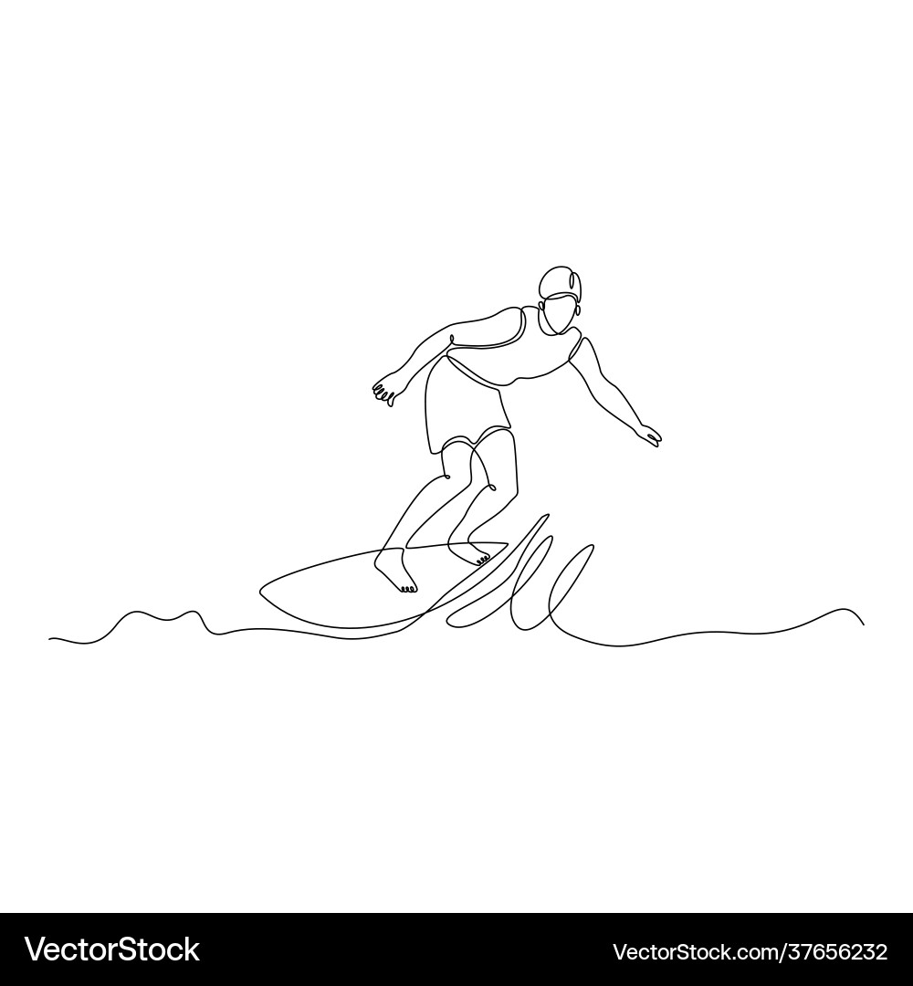 Continuous line drawing surfer player Continuous line drawing surfer player vector image