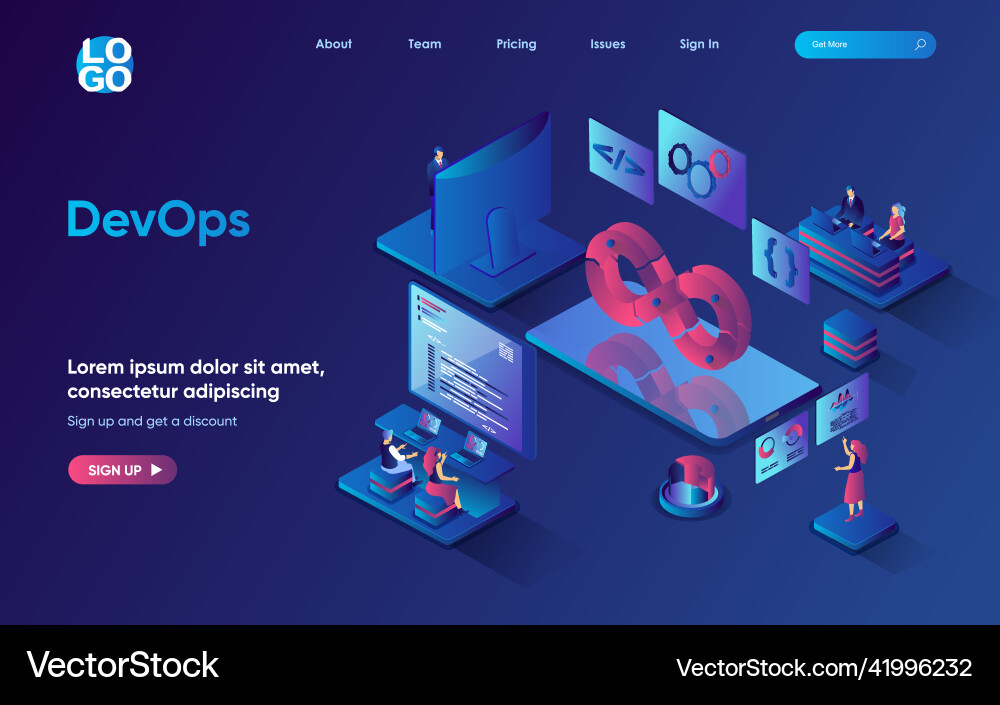 Devops concept 3d isometric web landing page Devops concept 3d isometric web landing page Vector Image