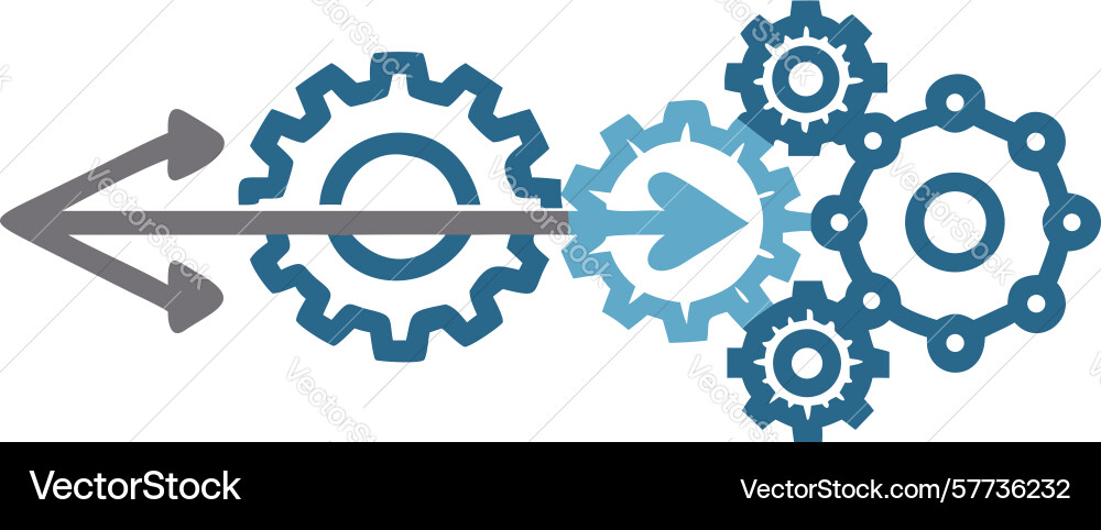 Interconnected gears and arrow icon for process vector image