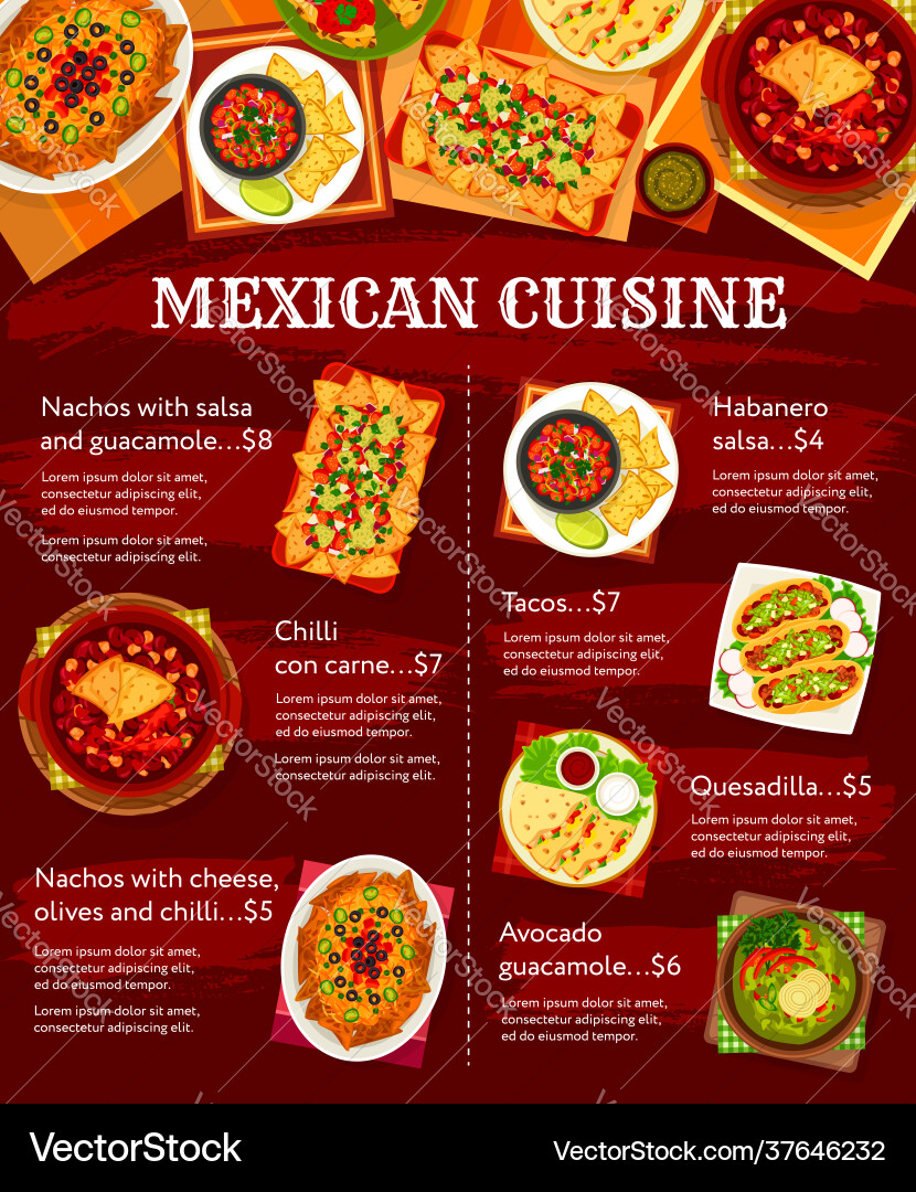 Mexikanische Lebensmittel Fiesta Tacos Chili & Guacamole vektorbild