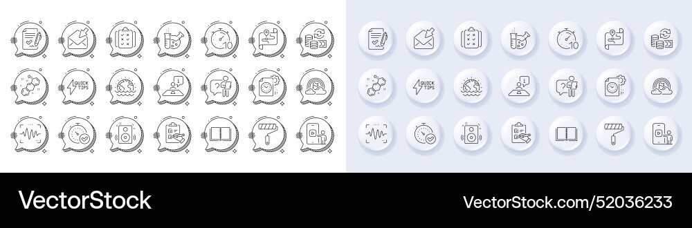 Checklist quickstart guide and book line icons Checklist quickstart guide and book line icons vector image