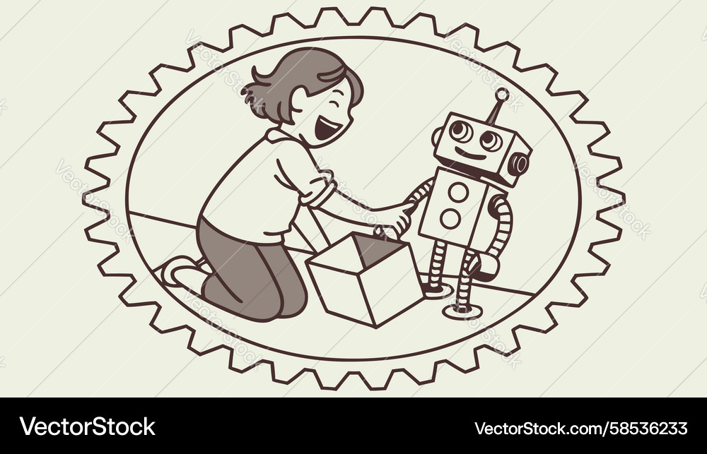 Child and Robot Play Session Vector Image