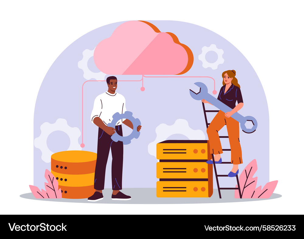 Cloud Database Teamwork Concept Vector Image