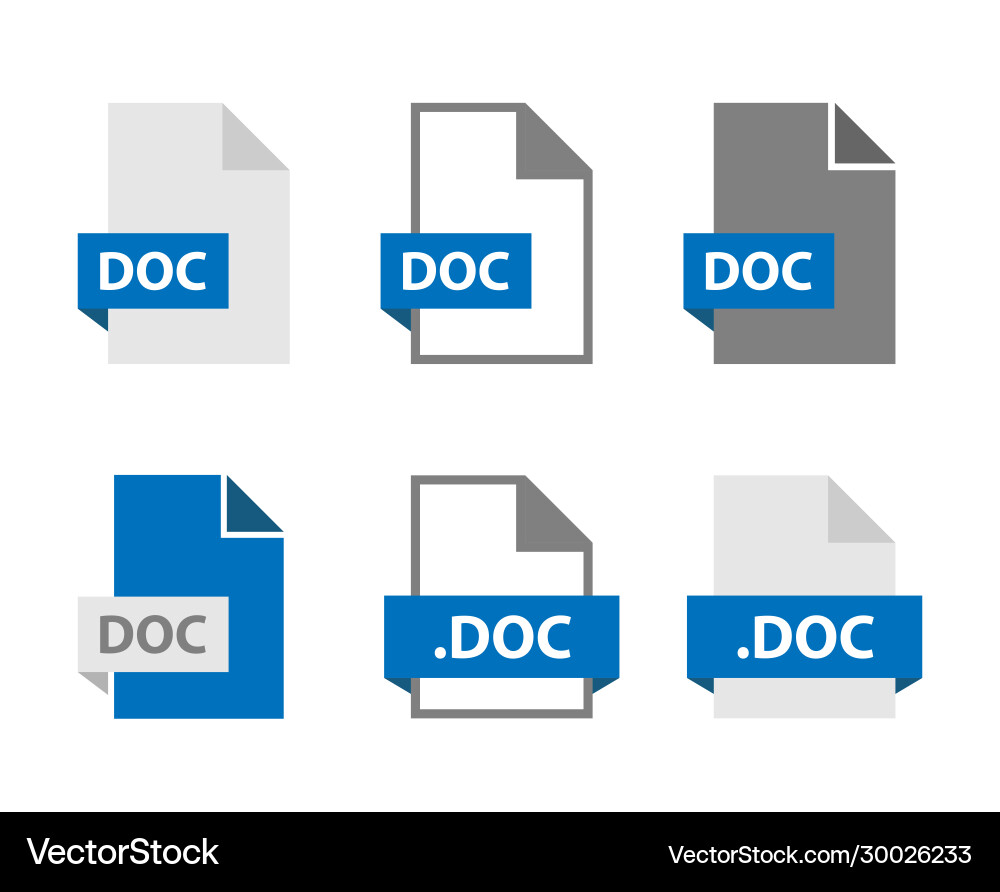Doc files document icon set file format sign Doc files document icon set file format sign vector image