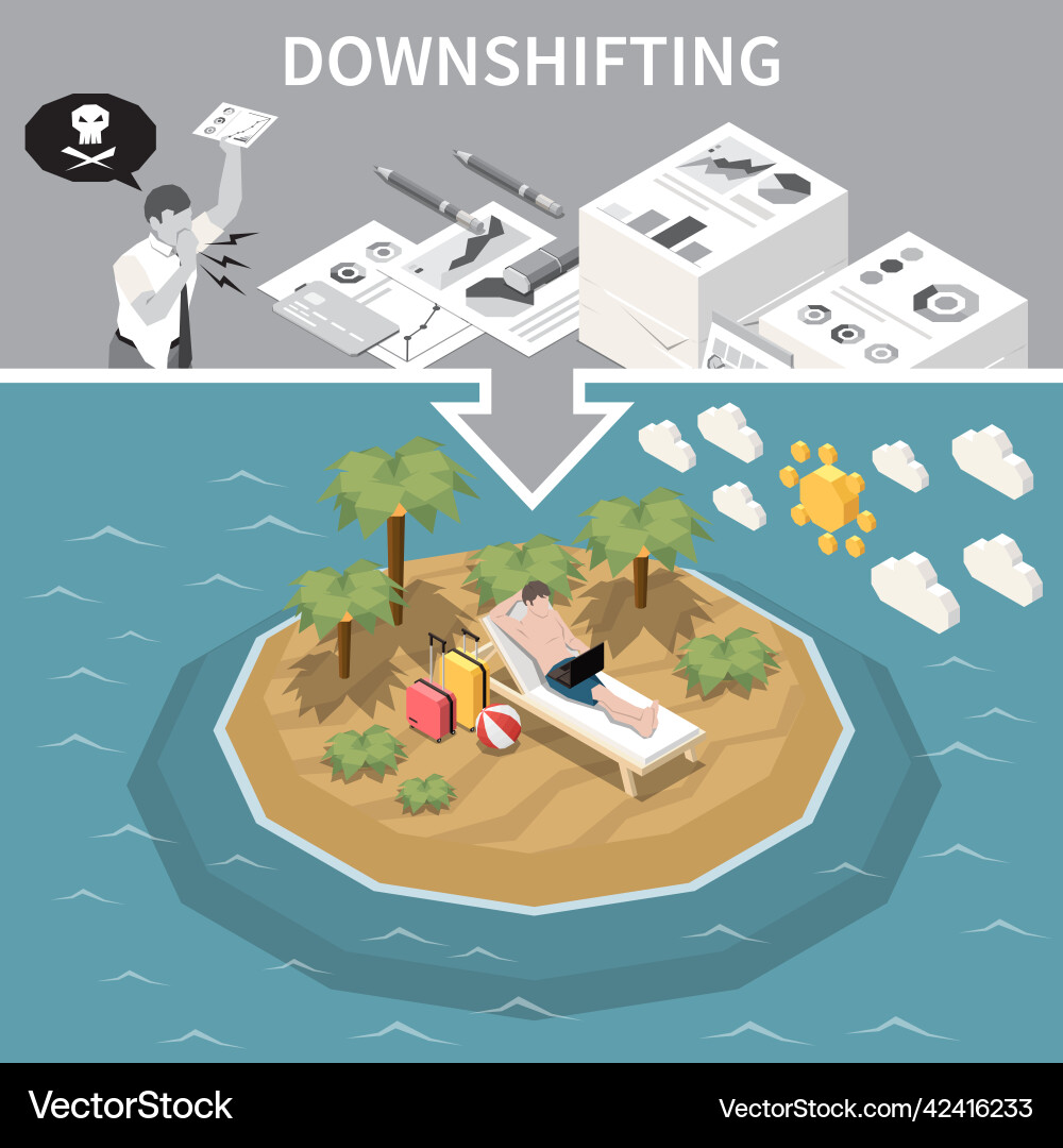 Downshifting isometric poster vector image