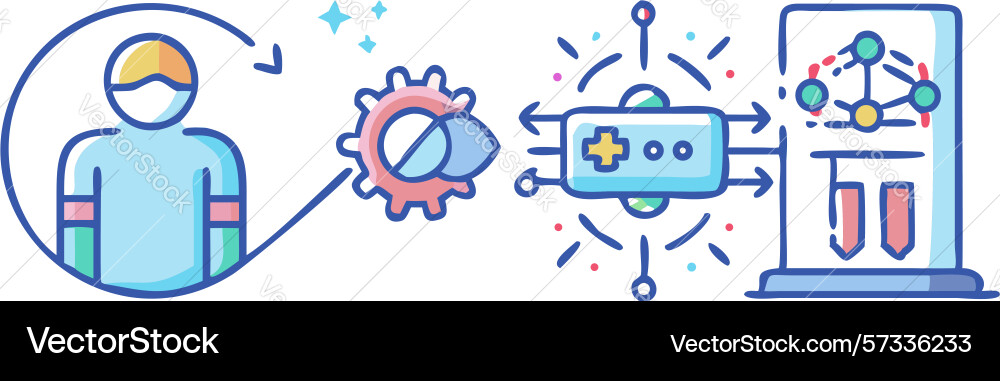 Person interacting with digital data workflow vector image
