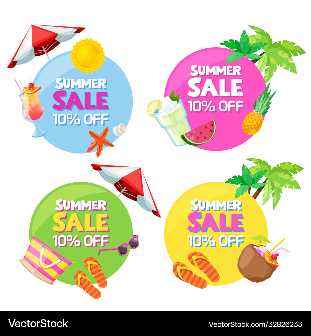 Set color circle summer fashion sale banners Set color circle summer fashion sale banners vector image