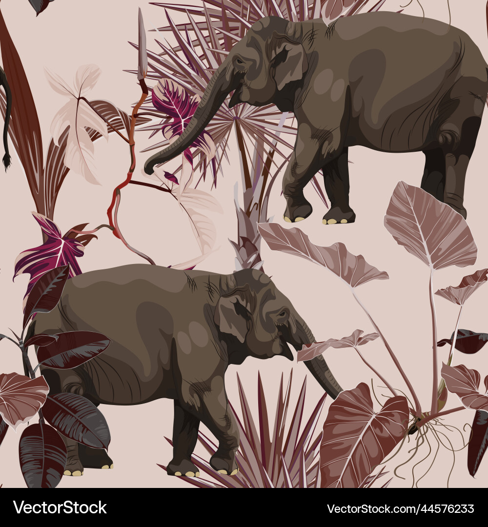 Tropical wild elephant animal seamless pattern Tropical wild elephant animal seamless pattern vector image