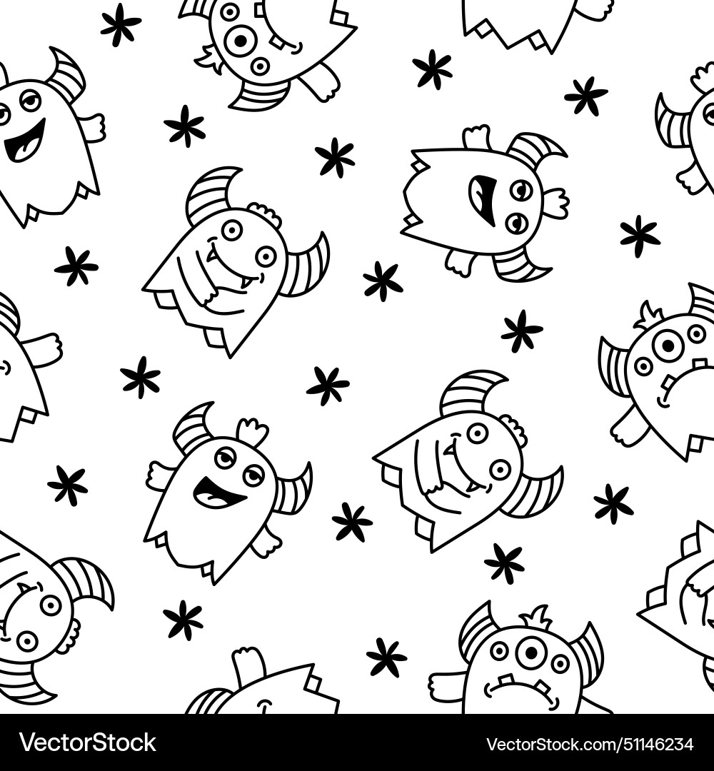 Cute monster seamless pattern coloring page Cute monster seamless pattern coloring page vector image