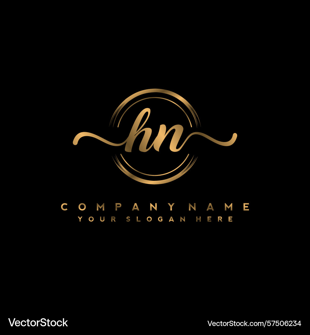 Hn initial handwriting logo with circular wave Hn initial handwriting logo with circular wave Vector Image