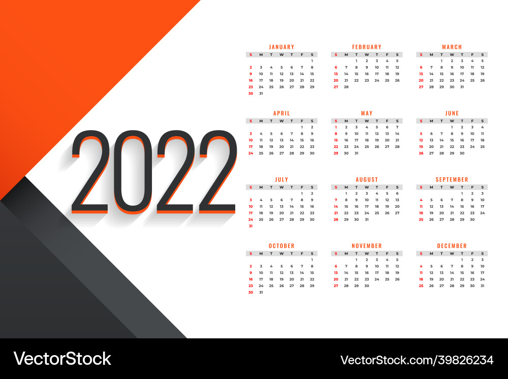 Simple new year 2022 calendar design template Simple new year 2022 calendar design template vector image